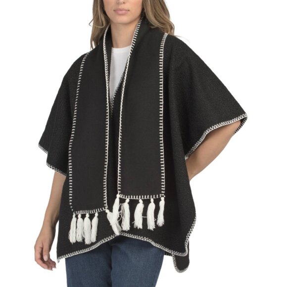LA VALENTINA Black Ruana Wrap With Attached Scarf - Picture 1 of 2
